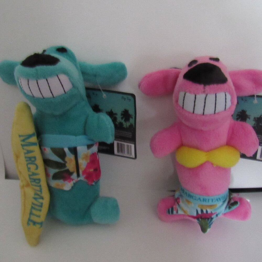 TWO NEW STUFFED PLUSH  BEACHY DOG TOYS WITH SQUEAKER